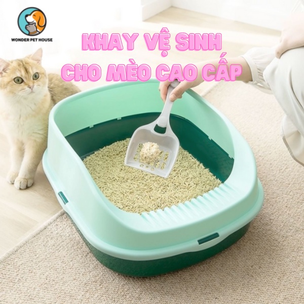 Khay cát, khay vệ sinh cho mèo nhựa cao cấp màu cực xinh xắn - Khay vệ sinh giá rẻ tặng kèm xẻng xúc phân cho mèo