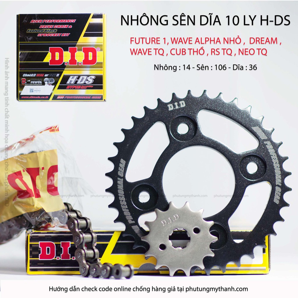 Nhông sên dĩa xe Dream , Wave , Future 1 , RS TQ , Neo TQ sên 10 ly DID