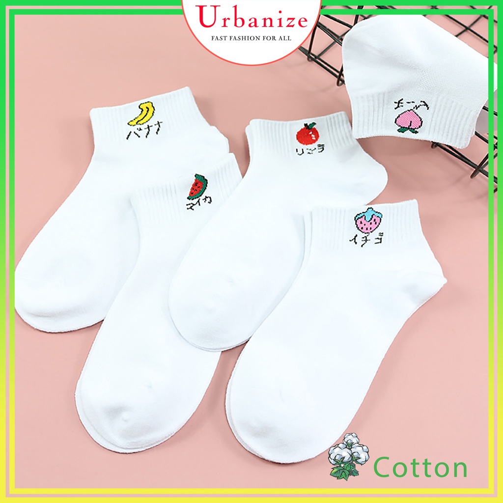 Tất vớ nữ cổ ngắn dễ thương cotton thêu hình trái cây màu trắng mỏng thoáng FREESHIP Urbanize