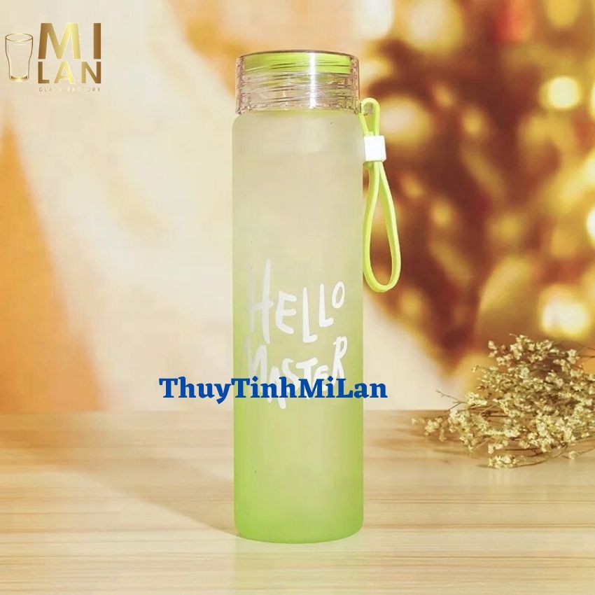 Bình chai đựng nước thủy tinh Hello Master 450ml nhiều màu sắc làm quà tặng dễ thương   ML-A001