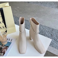 Giày boot nữ da mềm 2021 B SHOES, boot cao cổ lót nỉ khóa sau, mũi vuông, dây xích siêu thời trang, cao 5p B06