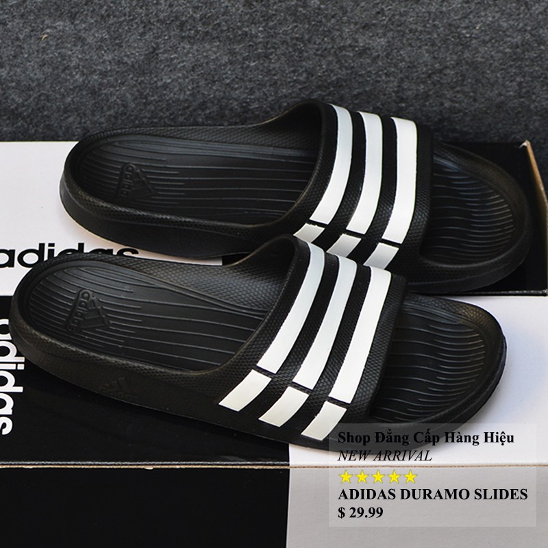 Dép Adidas Duramo màu đen sọc trắng