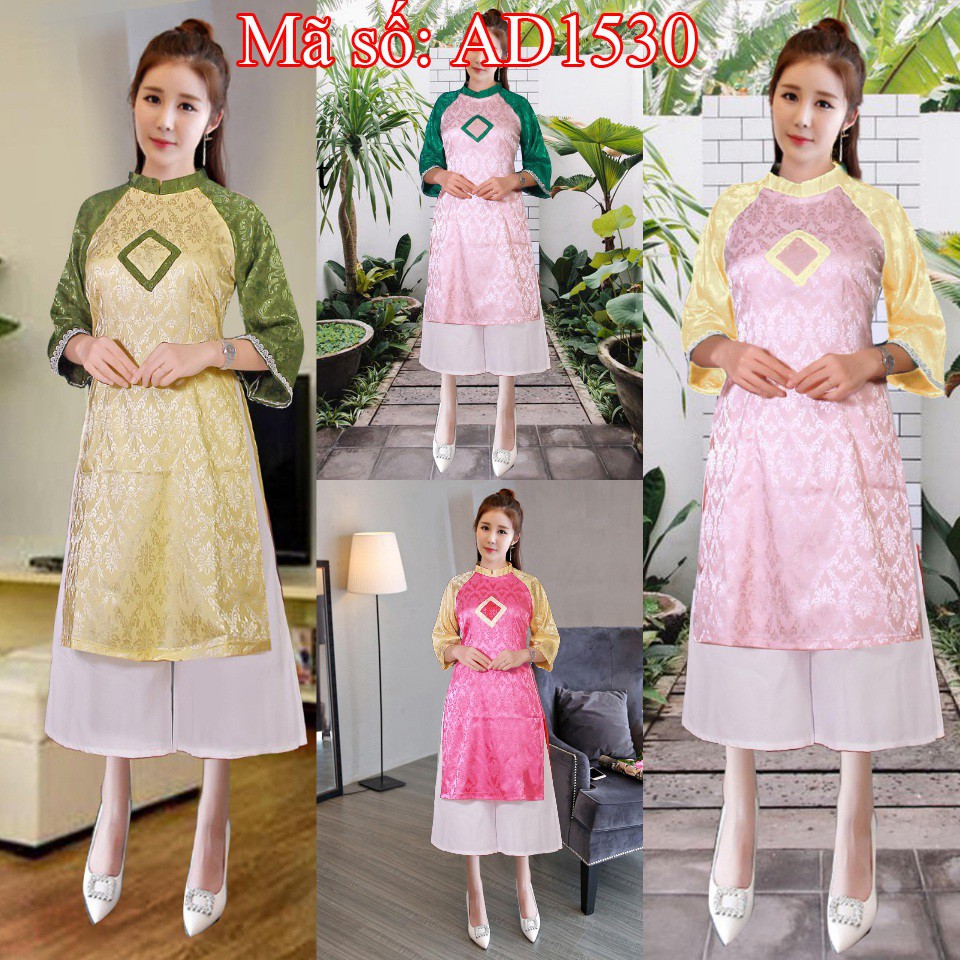 ⚡️ có big size 3XL ⚡️ AD1530 ÁO DÀI CÁCH TÂN GẤM THÁI TUẤN CỔ TRỤ TAY PHỐI MÀU LAI HOA KÈM QUẦN ỐNG RỘNG LỬNG