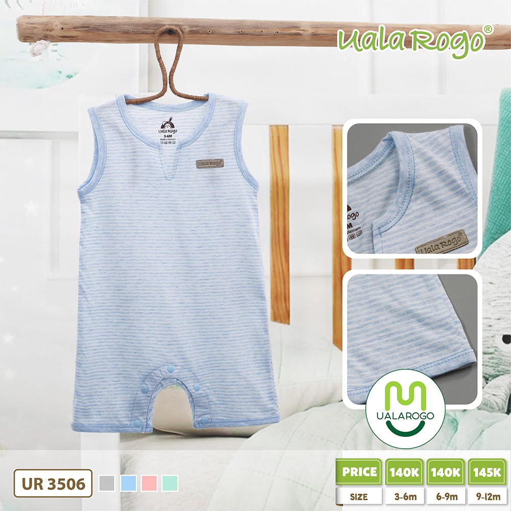 Bodysuit cho bé Uala rogo 3-9 tháng sát nách cotton thấm hút tốt dễ thay bỉm gọn gàng thoáng mát UR3506