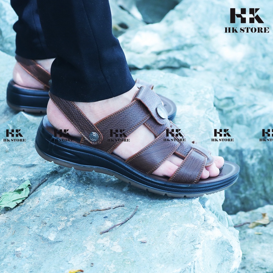 Xăng đan nam da bò xịn ⚘™ HK STORE ⚘™ cam kết da thật 100% ảnh thật có bảo hành đầy đủ-và đặc biệt cao hơn 3.5cm