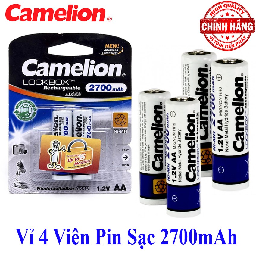 Bộ 4 Pin Sạc AA (2A) Camelion LockBox Rechargeable Accu 2700mAh - 1.2V