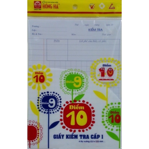 Giấy kiểm tra cấp 1 Hồng Hà 4 ô ly