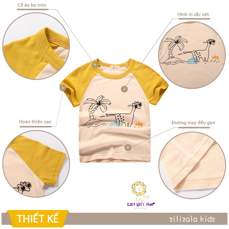 Áo bé trai 27KIDS áo cộc tay cho bé BETOP in hình khủng long chất cotton mẫu mới 2021