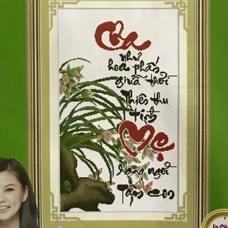 Tranh thêu chữ thập Thư pháp chữ CHA MẸ (mẫu 12)