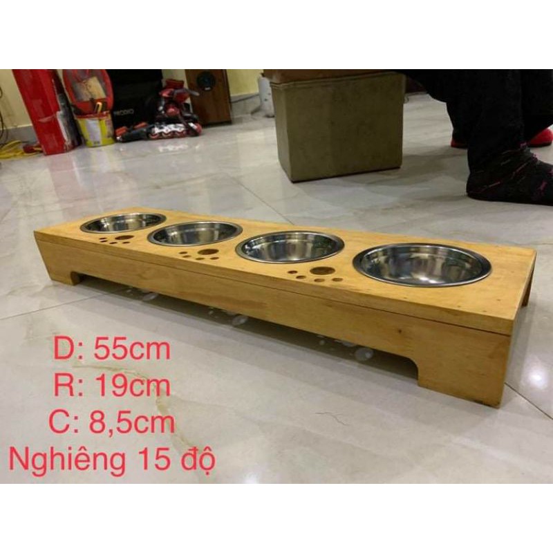 Khay gỗ 4 bát cho mèo