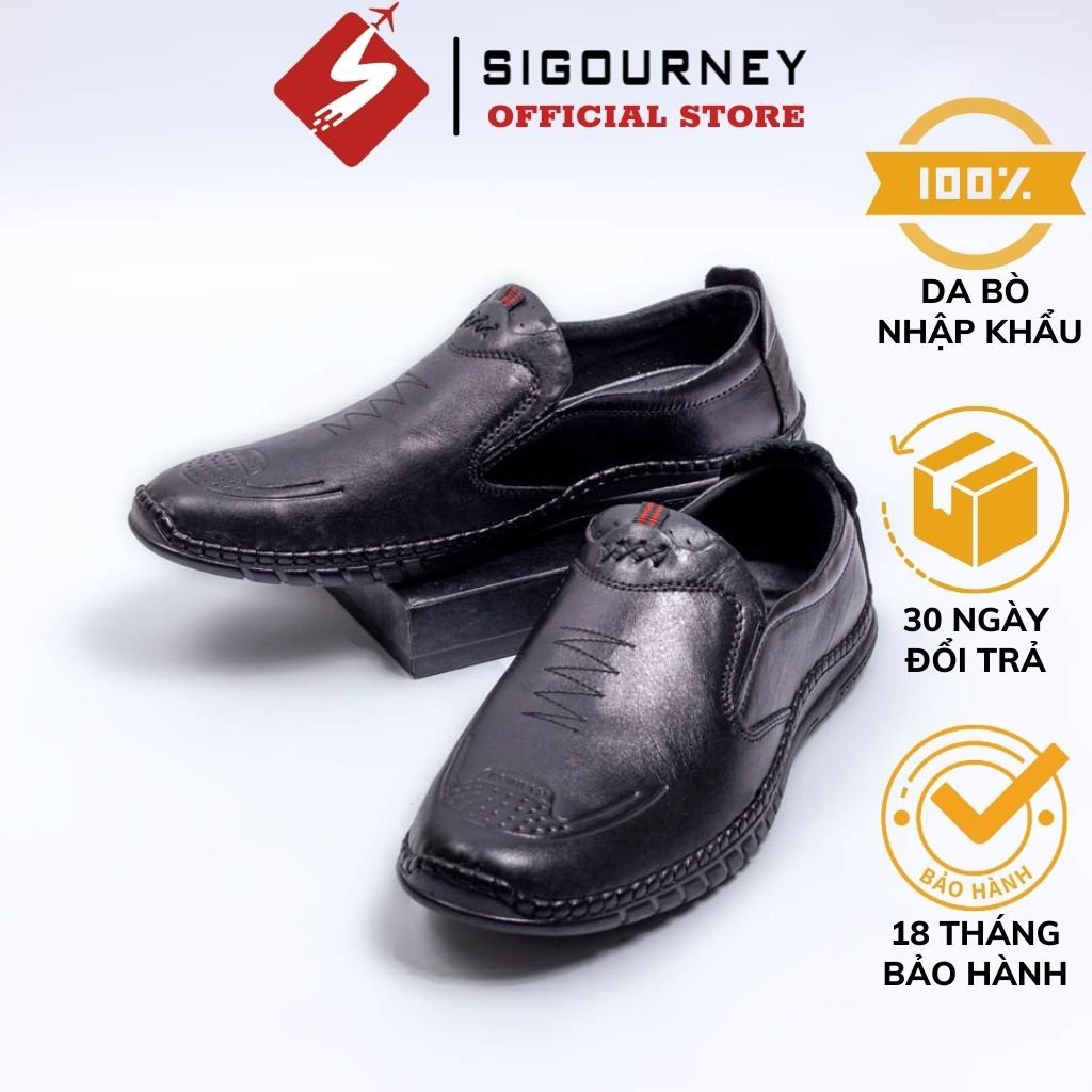 Giày lười nam giá rẻ SIGOURNEY da bò thật 100% SIG-02