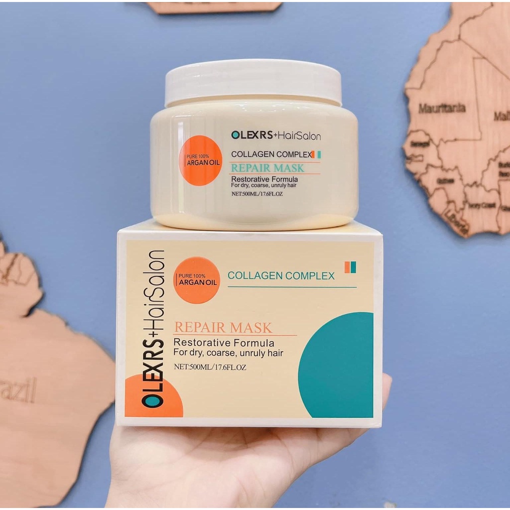 Kem Ủ Olexrs+ 500ml Phục Hồi Hư Tổn, Vào Nếp Mềm Mượt Hair Salon Repair Mask