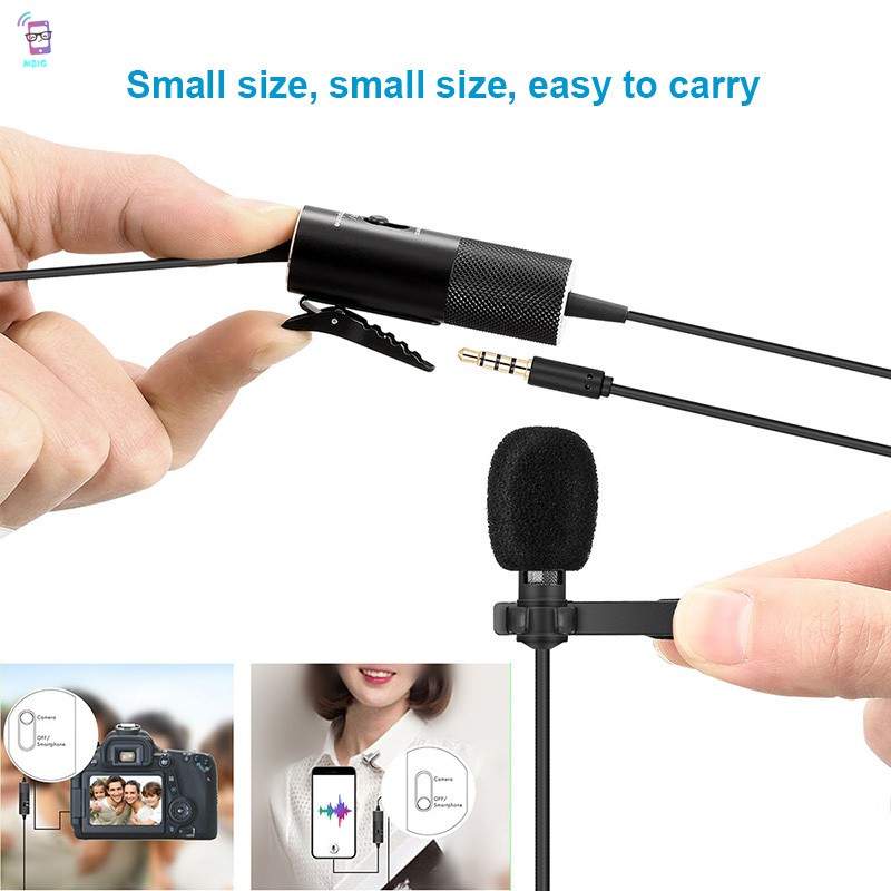 Microphone loại Lavalier dây cáp dài 5.8m có kẹp dùng để thu âm phỏng vấn/hội nghị qua video/podcast