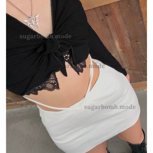 Áo Kiểu Tay Dài Áo Croptop Ôm Màu Trắng Basic Co Giãn Cột Nơ Năng Động Trendy SUGARBOMB.MODE | WebRaoVat - webraovat.net.vn