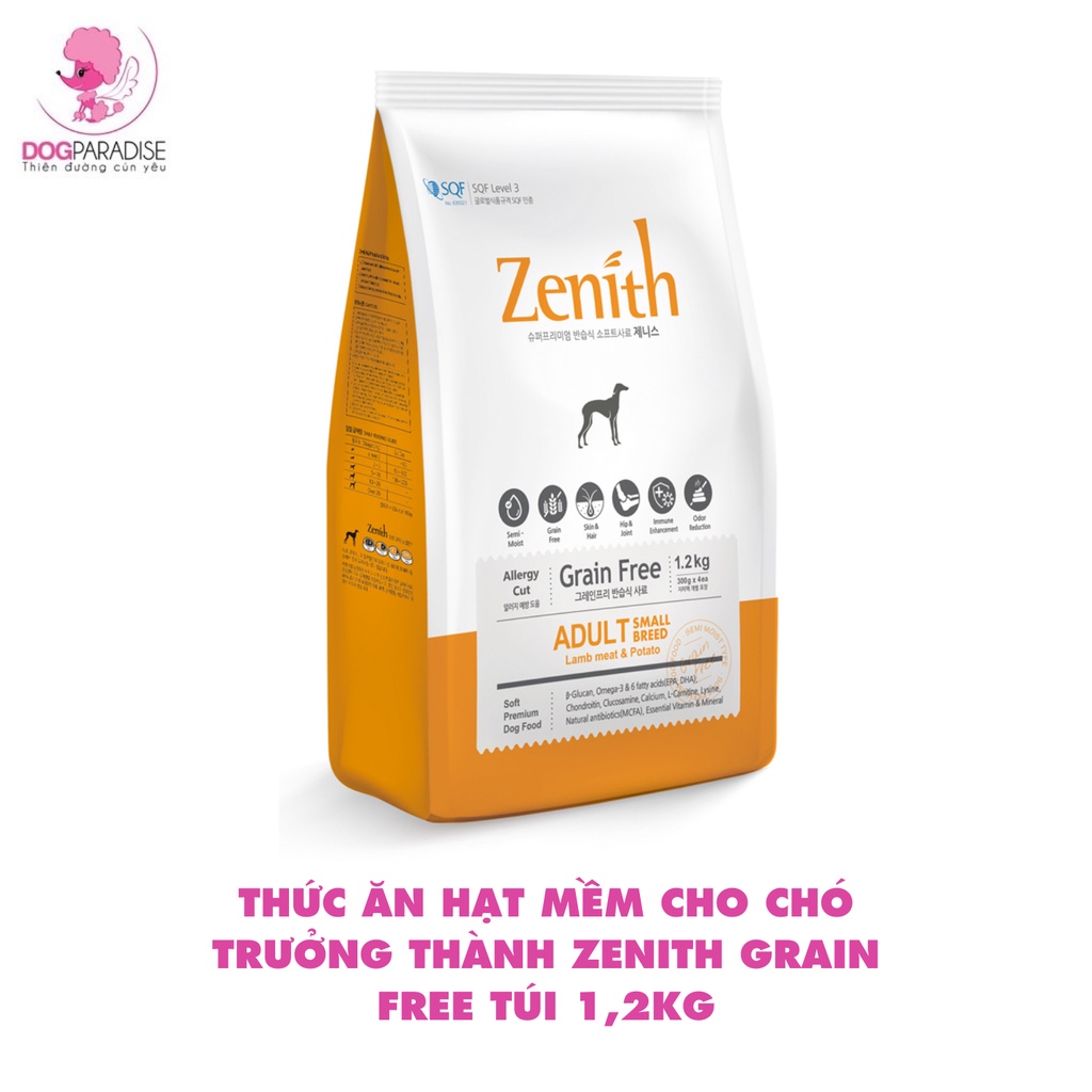 Thức ăn hạt mềm Zenith Grain Free cho chó trưởng thành tăng cường sức đề kháng túi 1,2kg - Dog Paradise