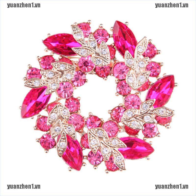 [YUANZHEN1] Trâm Cài Áo Mạ Vàng Hình Hoa Đỏ Đính Kim Cương Giả Lấp Lánh