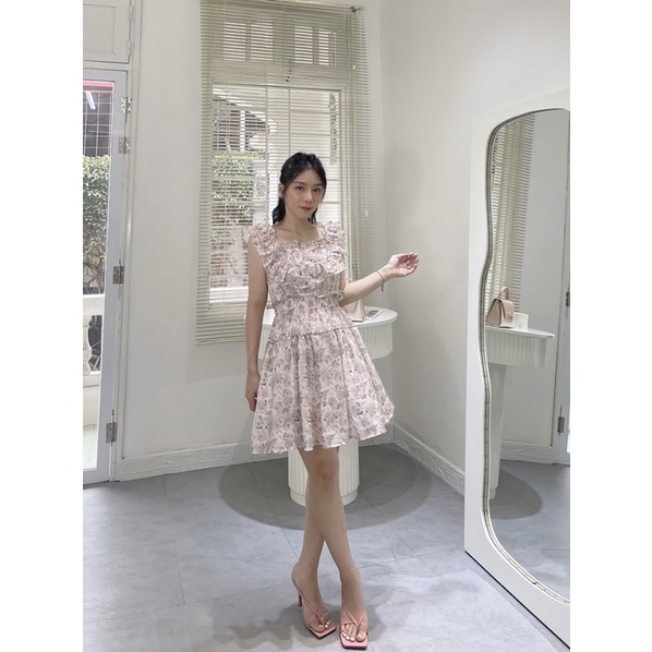 Đầm váy voan hoa khuy đá