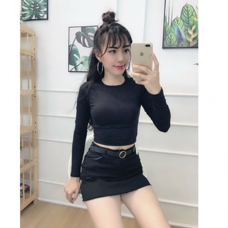 ÁO THUN TRƠN CROPTOP TAY DÀI CỔ TRÒN DÁNG ÔM BODY - THUN CROPTOP TAY DÀI BODY