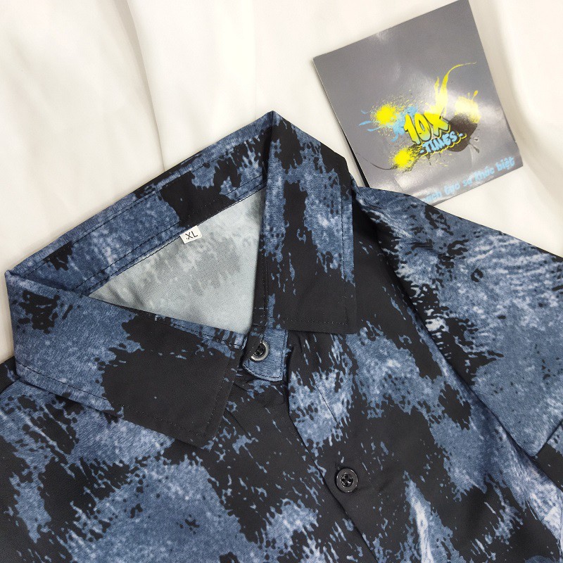 Áo sơ mi dài tay nữ nam unisex cá tính đen xanh dương loang màu
