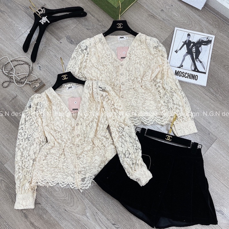 Áo sơmi ren tay bồng