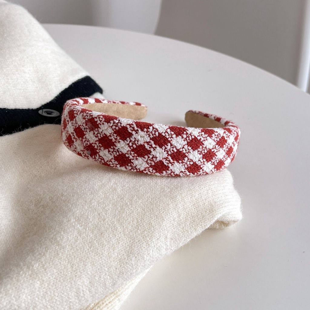 Băng đô cài tóc họa tiết kẻ ô đơn giản đa năng cho nữ