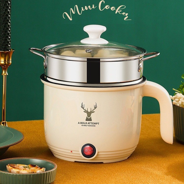 Nồi Lẩu Điện Chống Dính Đa Năng DT 1,800ML Kèm Xửng Hấp Inox, Nấu Mì, Nấu Cơm, Hấp Thức Ăn Tiện Lợi