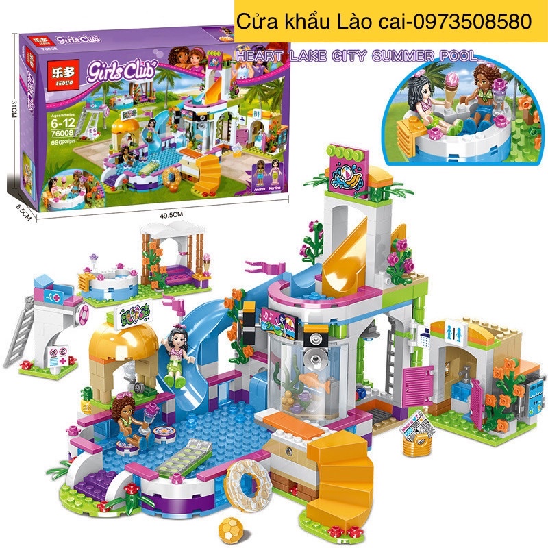 Lego con gái lắp ghép khu vui chơi giải trí công viên nước với 696 mảnh ghép