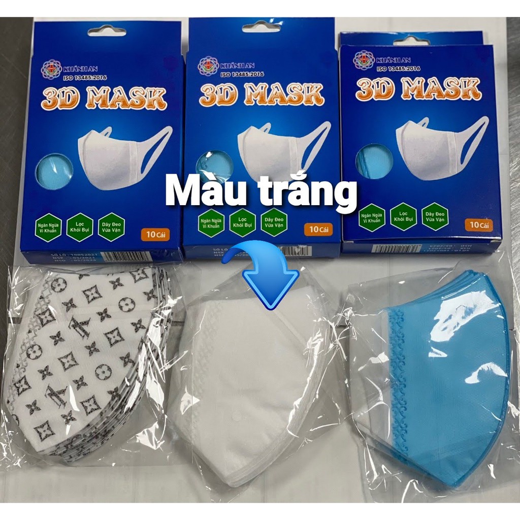 Khẩu trang y tế 4 lớp 3D MASK KHÁNH AN ngăn ngừa vi khuẩn lọc khói bụi dây đeo vải siêu vừa vặn dễ thở HỘP 10 CÁI