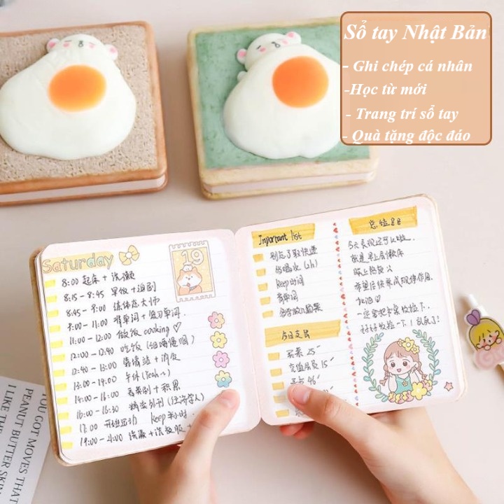 Sổ tay cute ghi chép A6 bìa da PU mẫu trứng ốp 212 trang làm quà tặng sang trọng