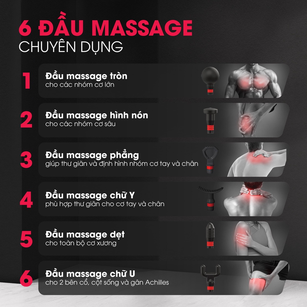 Súng massage cầm tay Crenot Therap M5 máy matxa thư giãn giảm đau nhức toàn thân với 6 đầu mát xa cao cấp và 20 cấp độ