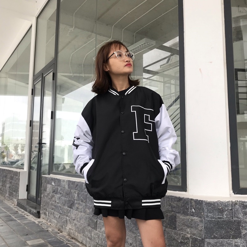 Áo khoác dù bomber nam nữ in hình chữ F áo gió 2 lớp Fom rộng unisex oversize đến 70kg chất vải mero sịn mềm mịn AT 7689