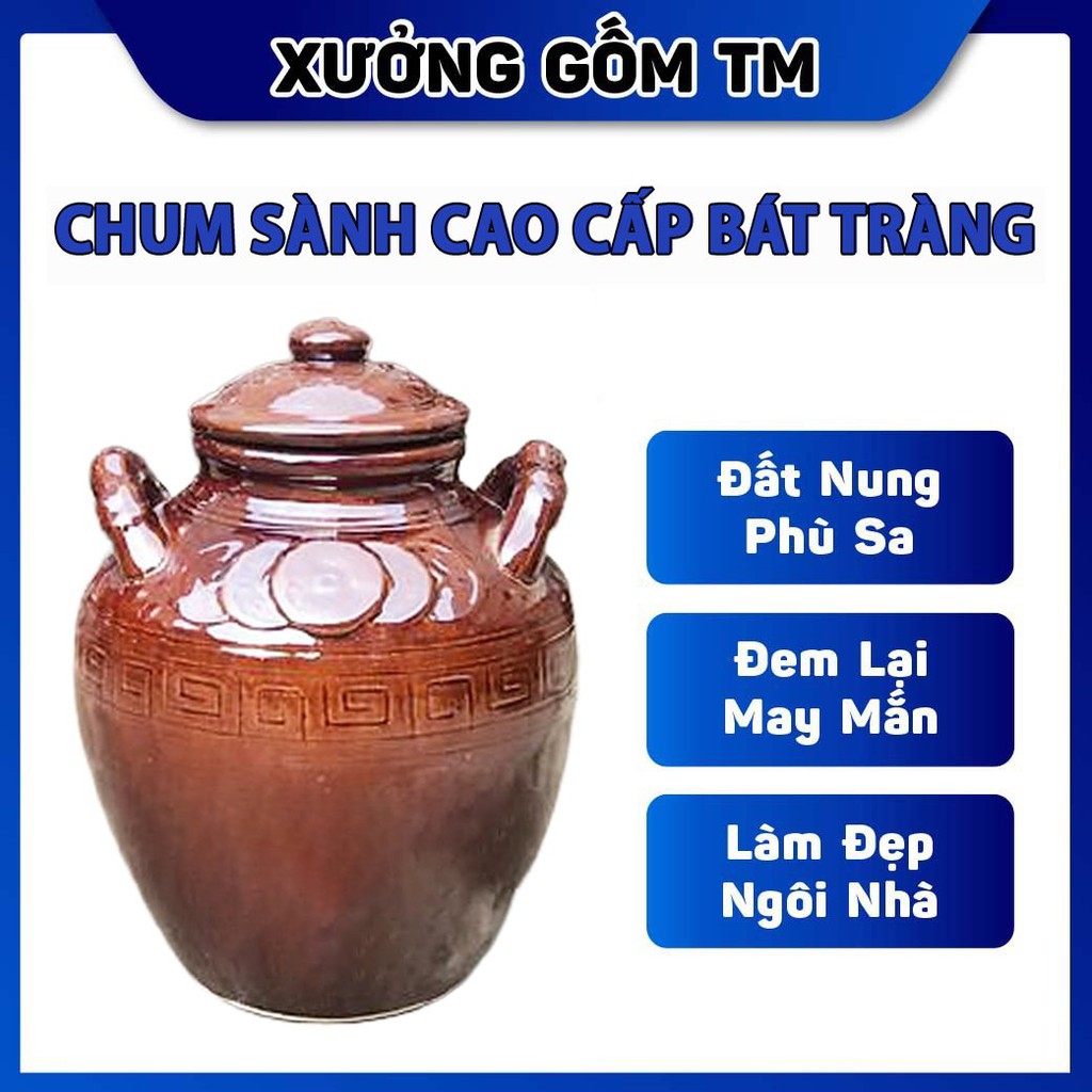 Chum sành ngâm rươu, Hủ đựng gạo tráng men nâu mật gốm sứ TM Bát Tràng