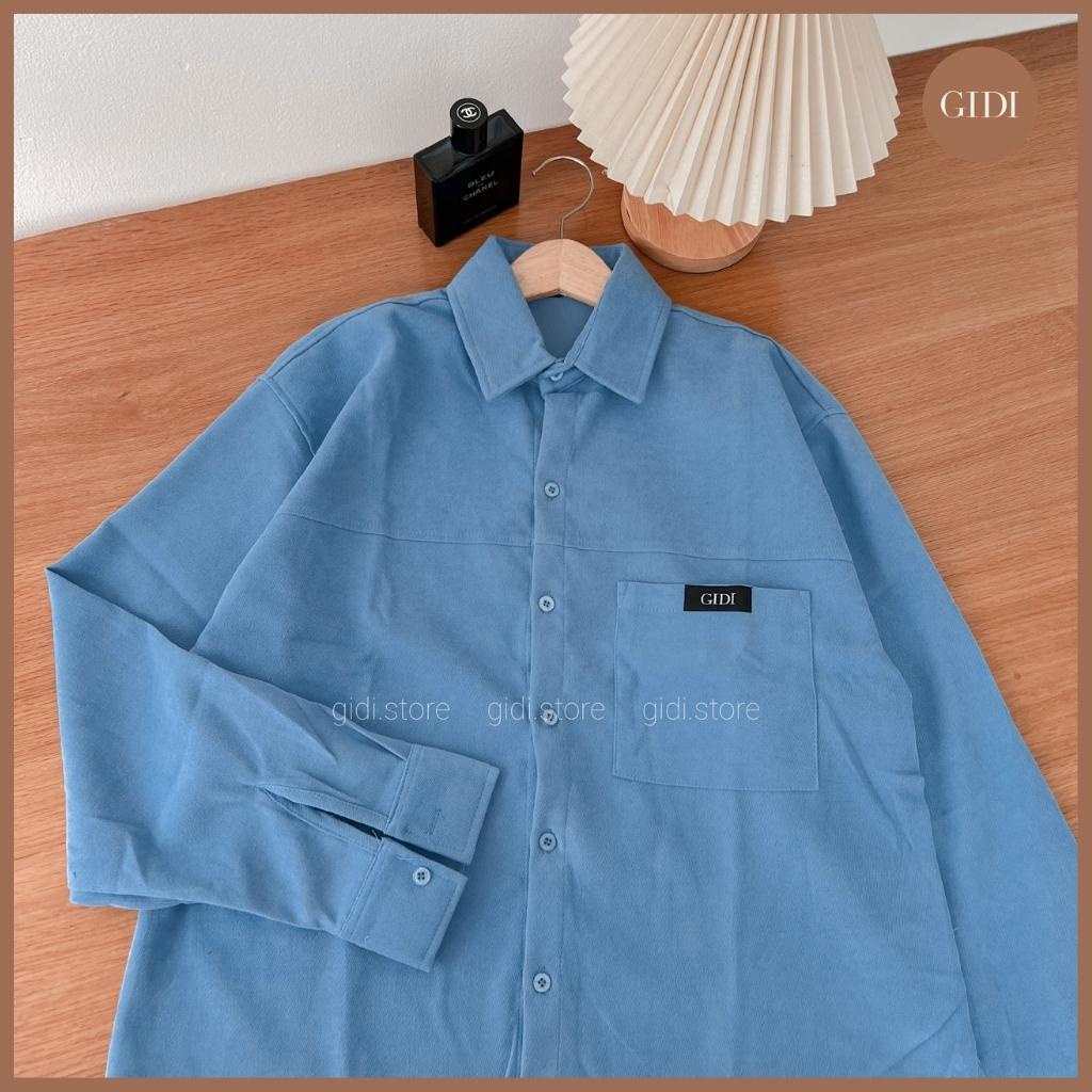Áo Sơ Mi Tag GIDI tay dài Nam nữ Unisex Form rộng Oversize - vải nhung tăm dày dặn có túi cao cấp chính hãng Ulzzang