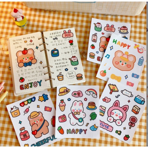 sticker thỏ gấu báo hồng S17 cute sticker dễ thương