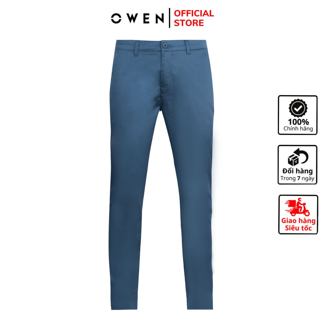 Quần dài kaki nam Owen QKSL220499 khaki công sở cao cấp màu xanh da trời đậm dáng slim fit ôm nhẹ vải thô cotton mềm mát