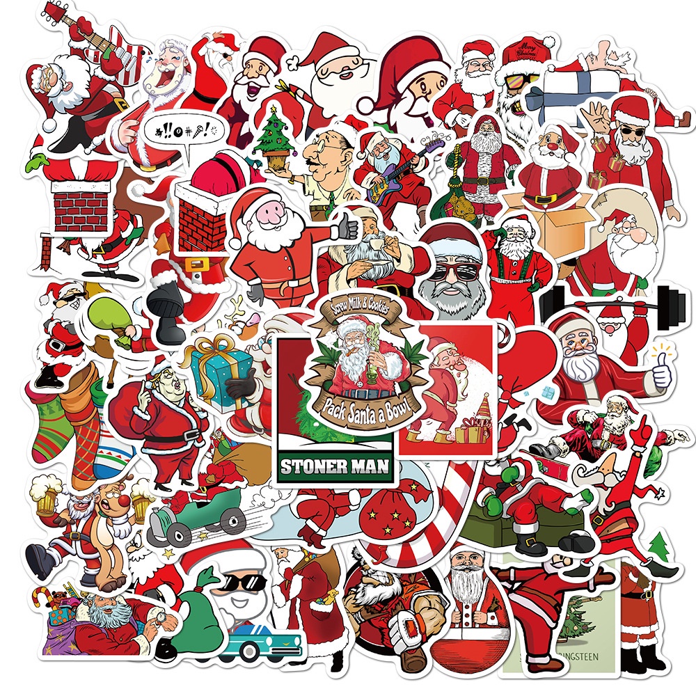 Bộ 50 miếng dán trang trí hình ông già noel cho laptop tủ lạnh