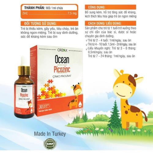 Siro bổ sung kẽm Ocean Picozinc - (Lọ 30ml)