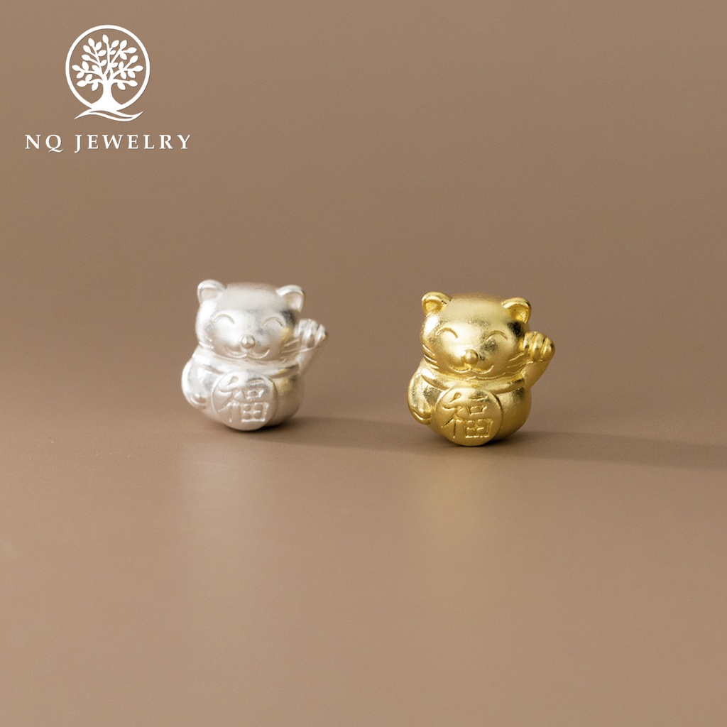 Charm bạc 3D hình mèo thần tài xỏ ngang - NQ Jewelry