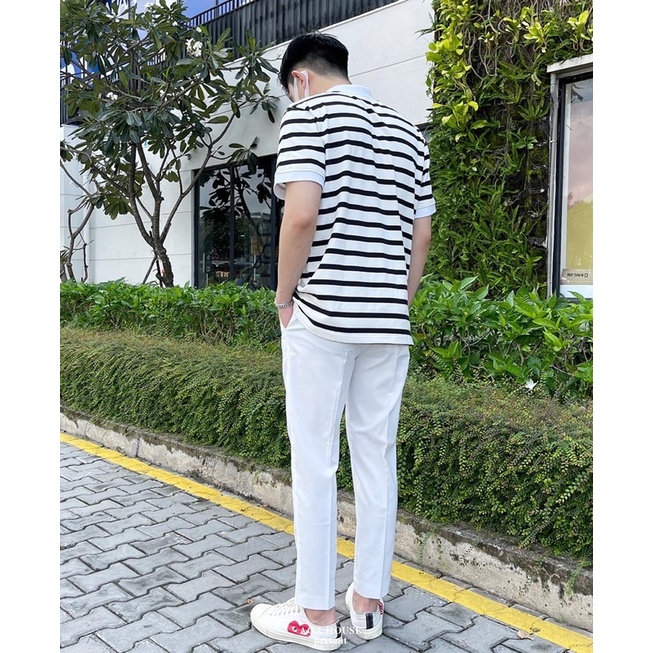 Polo Trắng Sọc - Stripe Collar Sleeve Tee | BigBuy360 - bigbuy360.vn