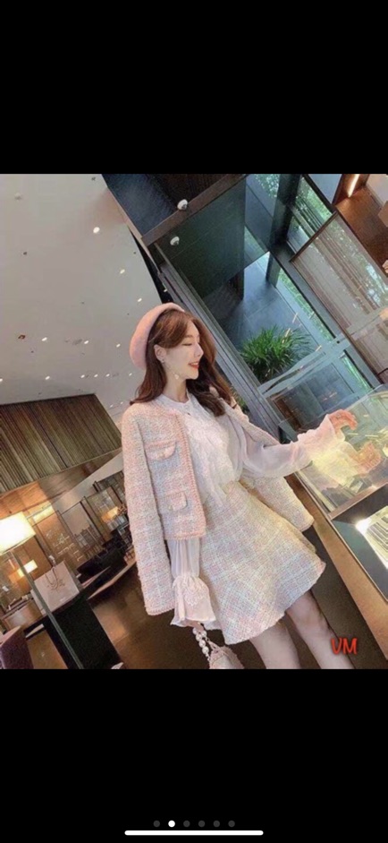 Set dạ tweed hồng 200k eo 72
