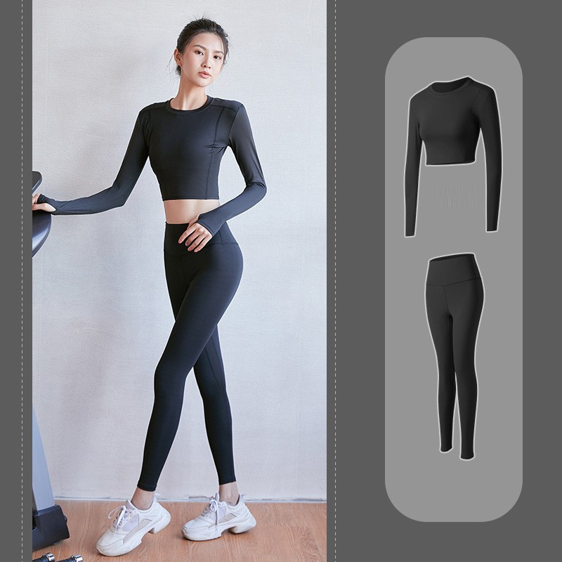 Bộ quần áo tập gym nữ dài Louro SE30, sét 2 món quần tập gym nữ trơn và áo tập gym nữ croptop dài tay