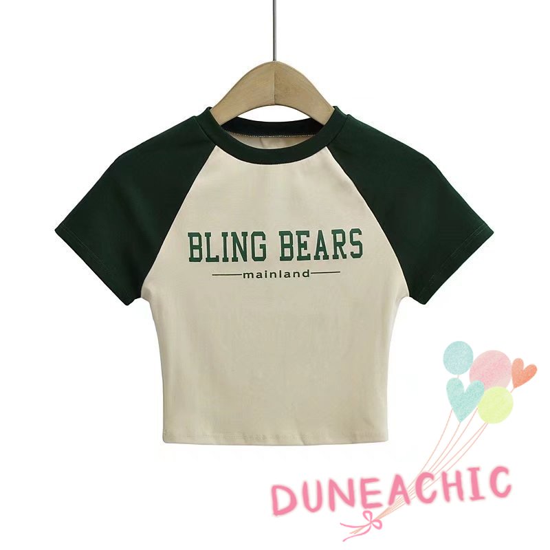 DUNEA Áo Thun In Chữ Phối Màu Thời Trang Cho Nữ