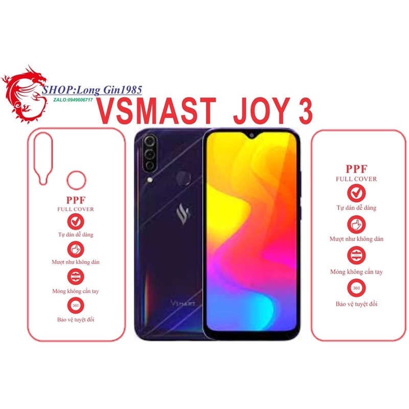 Vsmart Joy 3 miếng dán trong Ppf mặt sau và mặt trước chống va đập chống trầy xước