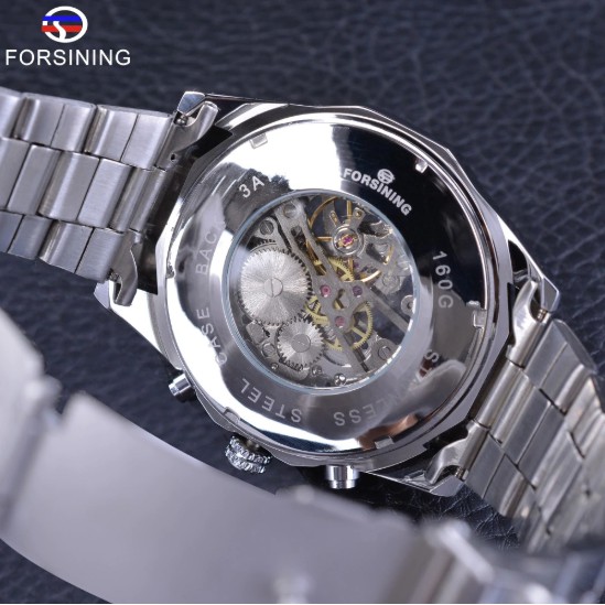 Đồng Hồ Nam Cơ Tự Động Automatic Forsining Lộ Máy 2 Mặt Dây Kim Loại Chạy Full Kim