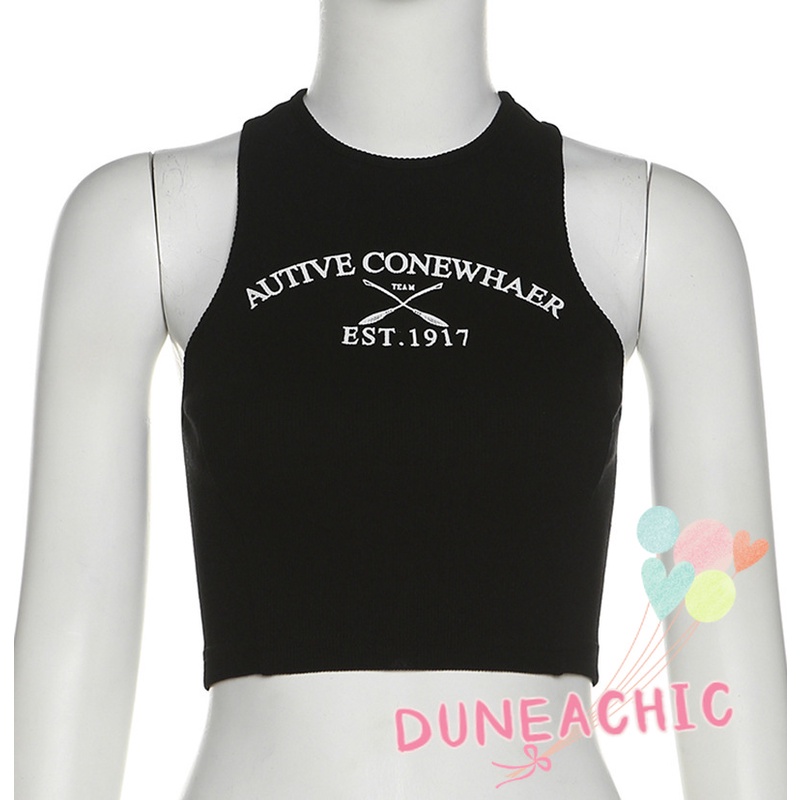 DUNEA Áo Tank Top Cổ Tròn In Chữ Phong Cách Đường Phố Cá Tính Cho Nữ