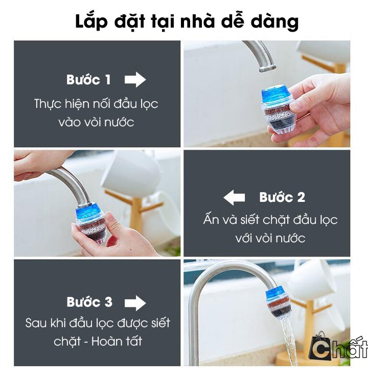 Đầu lọc nước 3 lớp gắn vòi rửa chén, lavabo - phù hợp mọi loại vòi