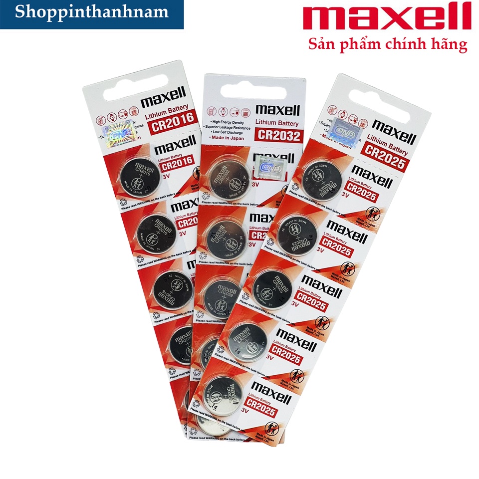 Vỉ 5 Viên Pin Maxell CR2032 / CR2025 / CR2016 / CR1632 / CR1220 / CR1620 / CR1616 Lithium 3V Chính Hãng