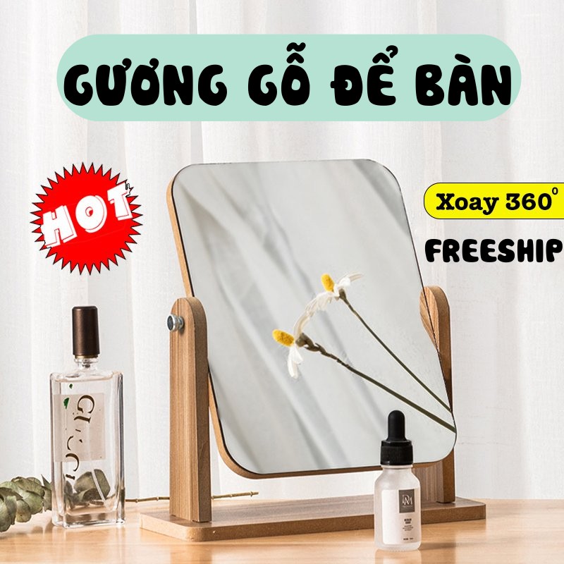 Gương Trang Điểm Để Bàn , Gương Gỗ Mini Tiện Lợi LIMO.H