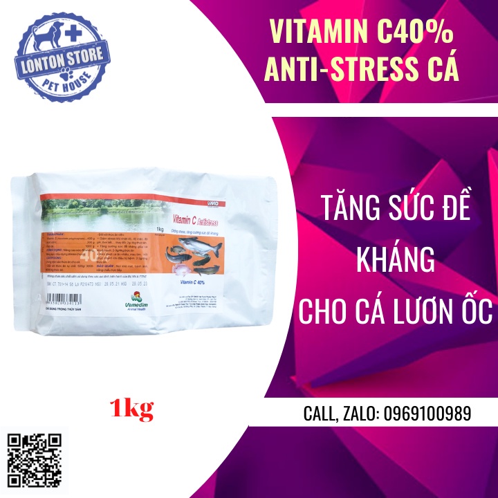 VEMEDIM Vitamin C 40% cá, chống stress và tăng cường đề kháng cho cá, lươn, ốc, gói 1kg, Lonton store
