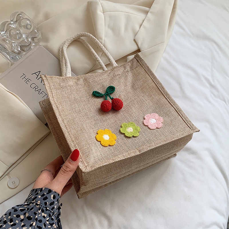 Túi tote IELGY dáng vuông nhỏ trang trí hình cây hoa thời trang cho học sinh đi chơi